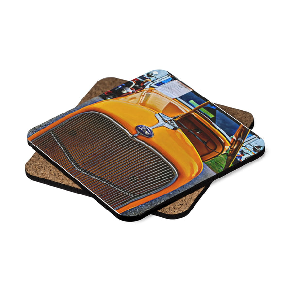 1932 Ford Square Hardboard Hot Rod Drink Coasters Set - 4pcs