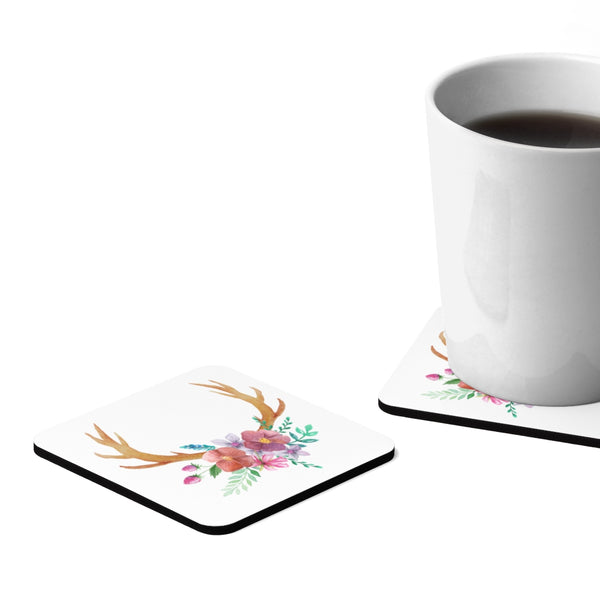Cabin Decor Antlers Square Hardboard Drink Coasters Set of 4