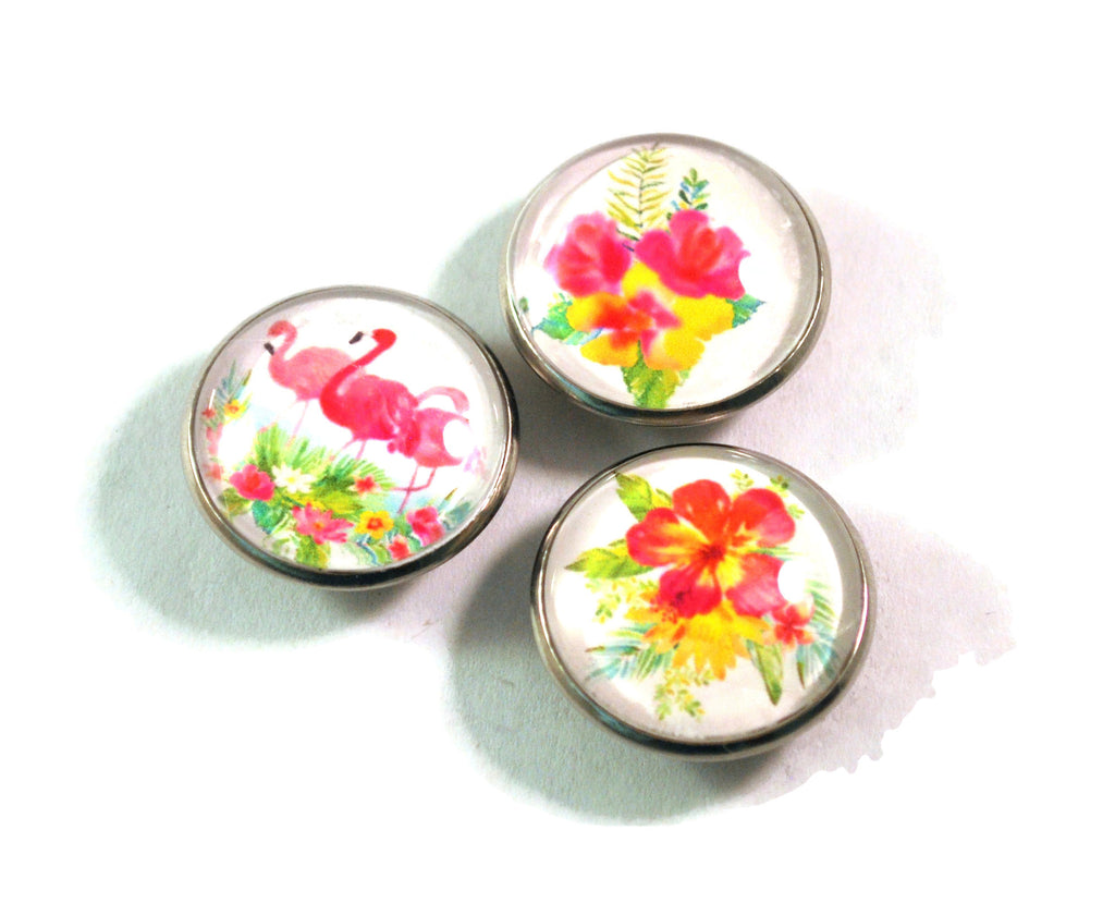 Tropical Flowers and Flamingo Kitchen Magnets, Fridge Magnets, Refrigerator Magnets