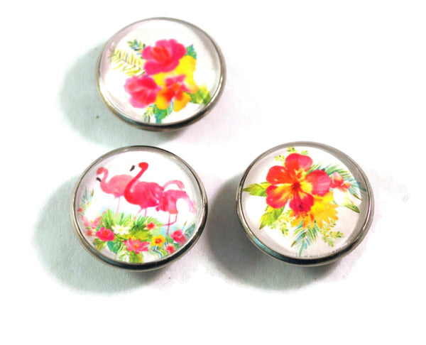 Tropical Flowers and Flamingo Kitchen Magnets, Fridge Magnets, Refrigerator Magnets