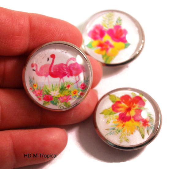 Tropical Flowers and Flamingo Kitchen Magnets, Fridge Magnets, Refrigerator Magnets