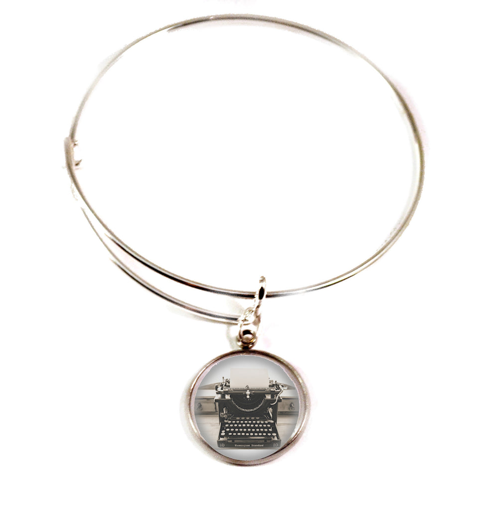 Antique Writer Typewriter Adjustable Bangle Bracelet Silvertone Women Teens 6-8