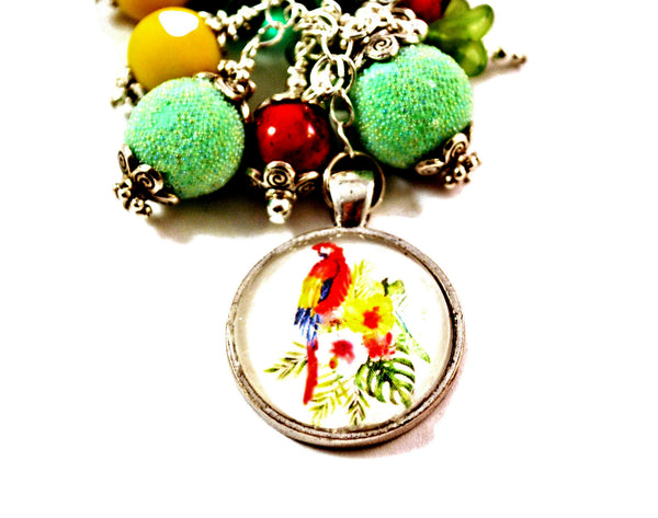 Red Macaw Parrot Key Chain Purse Charm Beaded Keyrings for Women