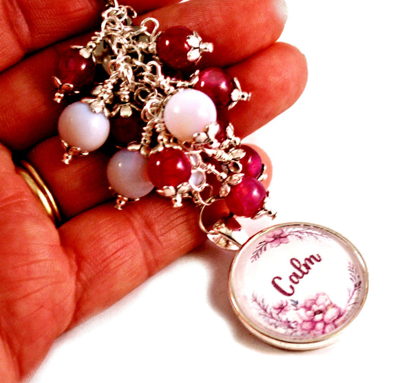 Pink Calm Women's Key Chain Purse Charm Beaded Keyrings for Women