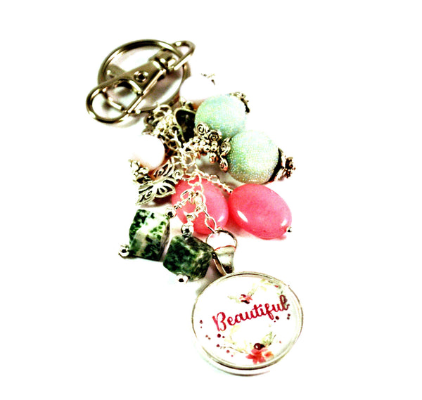 Beautiful Pink Purse Charm Keychain Beaded Keyrings for Women Inspirational