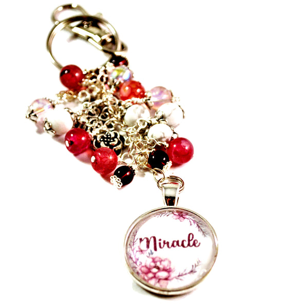 Inspirational Miracle Women's Purse Charm Keychain Beaded Keyrings for Women
