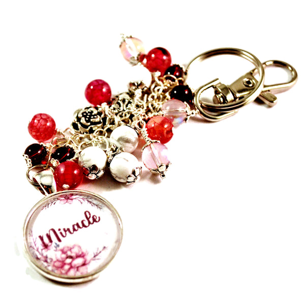 Inspirational Miracle Women's Purse Charm Keychain Beaded Keyrings for Women