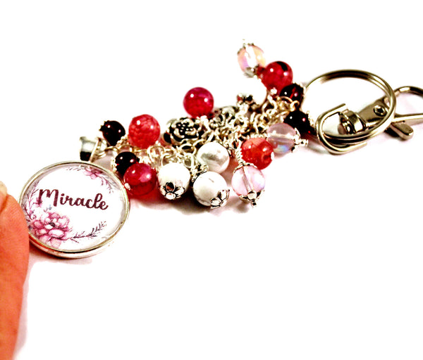 Inspirational Miracle Women's Purse Charm Keychain Beaded Keyrings for Women