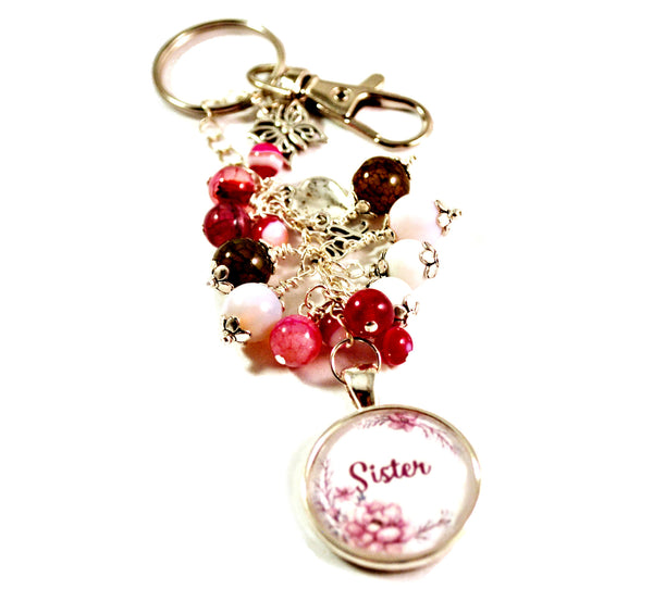 Inspirational Sister Women's Purse Charm Keychain Beaded Keyrings for Women