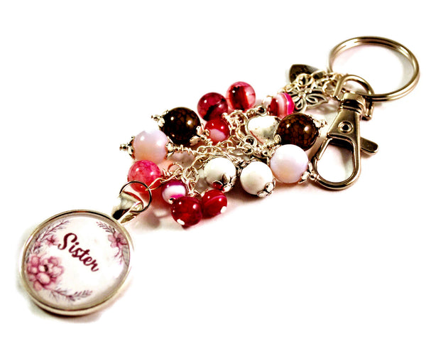 Inspirational Sister Women's Purse Charm Keychain Beaded Keyrings for Women