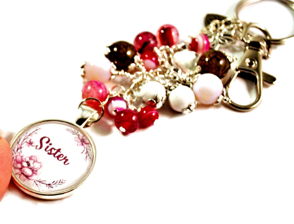Inspirational Sister Women's Purse Charm Keychain Beaded Keyrings for Women