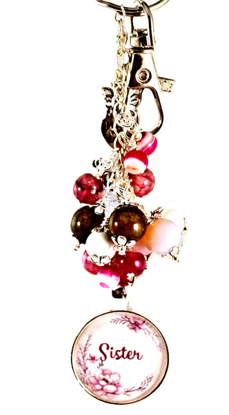 Inspirational Sister Women's Purse Charm Keychain Beaded Keyrings for Women