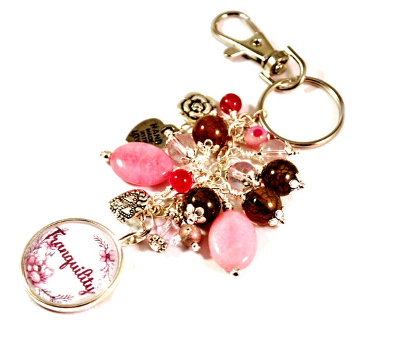 Tranquility Pink Women's Purse Charm Keychain Beaded Keyrings for Women