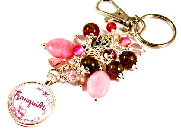 Tranquility Pink Women's Purse Charm Keychain Beaded Keyrings for Women