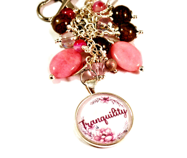 Tranquility Pink Women's Purse Charm Keychain Beaded Keyrings for Women