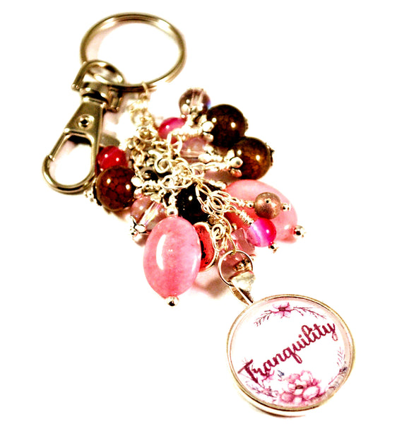 Tranquility Pink Women's Purse Charm Keychain Beaded Keyrings for Women