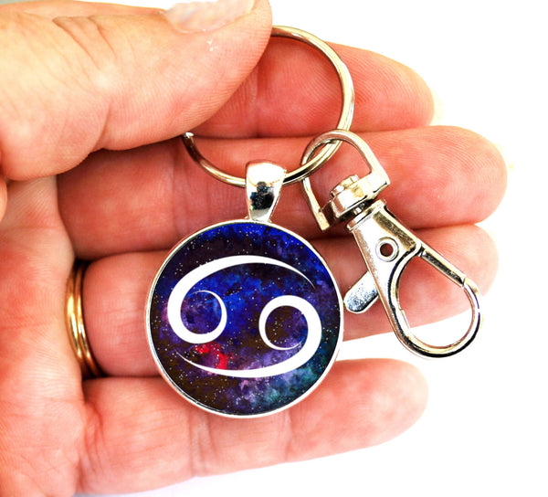 Cancer Zodiac Sign Women's Purse Charm Keychain Handmade Keyrings for Women