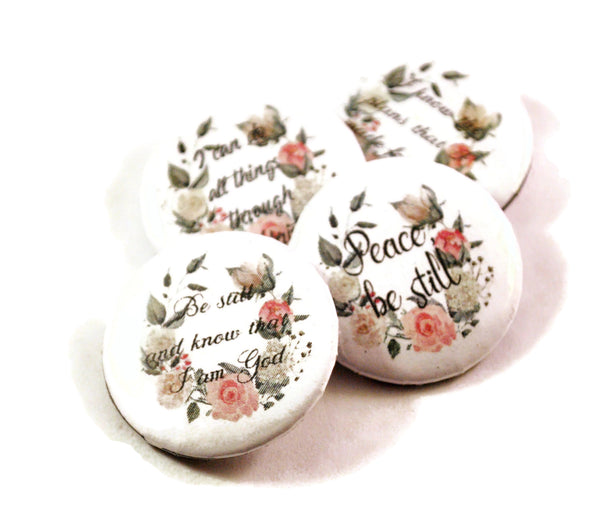 Set of 4 Christian Gifts Inspirational Bible Verse Round Pin Buttons