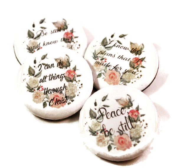 Set of 4 Christian Gifts Inspirational Bible Verse Round Pin Buttons