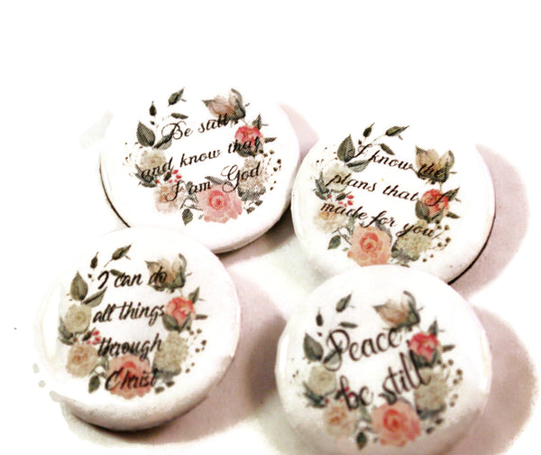 Set of 4 Christian Gifts Inspirational Bible Verse Round Pin Buttons