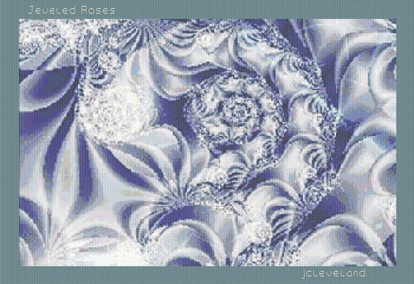 Jeweled Roses, Fractal, Counted Cross Stitch Pattern, Download Printable