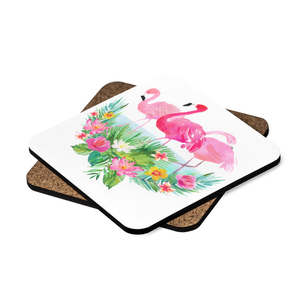 Tropical Pink Flamingo Hardboard Coaster Set of 4 Beach Home Decor