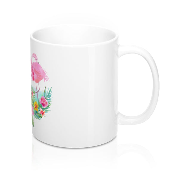 Tropical Flowers and Pink Flamingo Coffee Mugs 11 oz 15 oz Ceramic