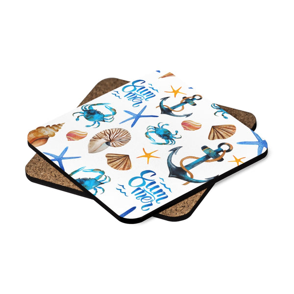 Summer Beach Square Hardboard Coaster Set - 4pcs