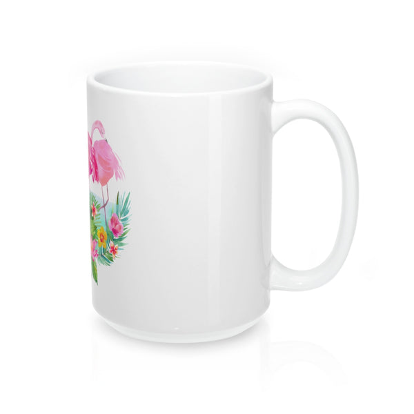 Tropical Flowers and Pink Flamingo Coffee Mugs 11 oz 15 oz Ceramic