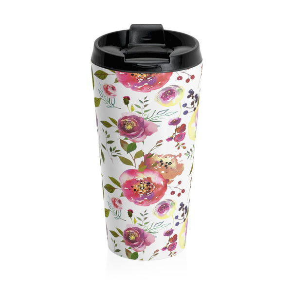 Watercolor Pink Rose Stainless Steel Travel Mugs for Women 15oz