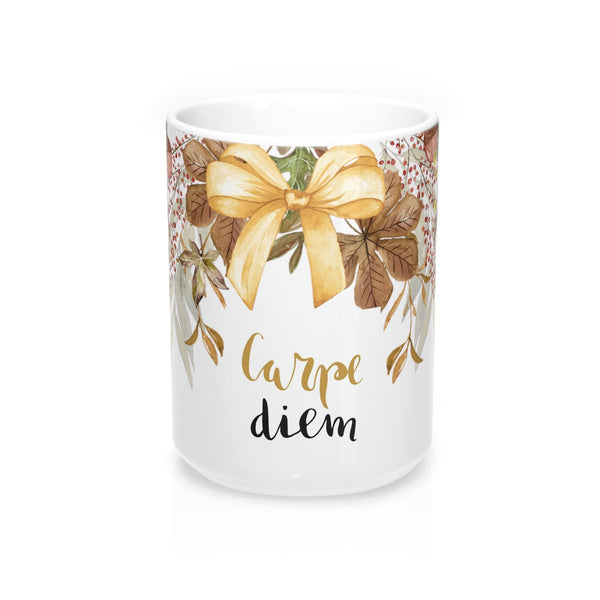 Carpe Diem Fall Flower and Bow Coffee Mug 15oz