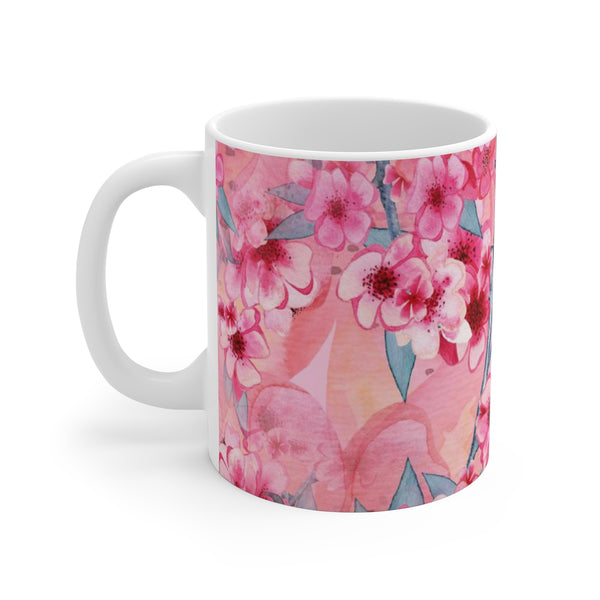 Cherry Blossom White Ceramic Coffee Mug, 11oz and 15oz
