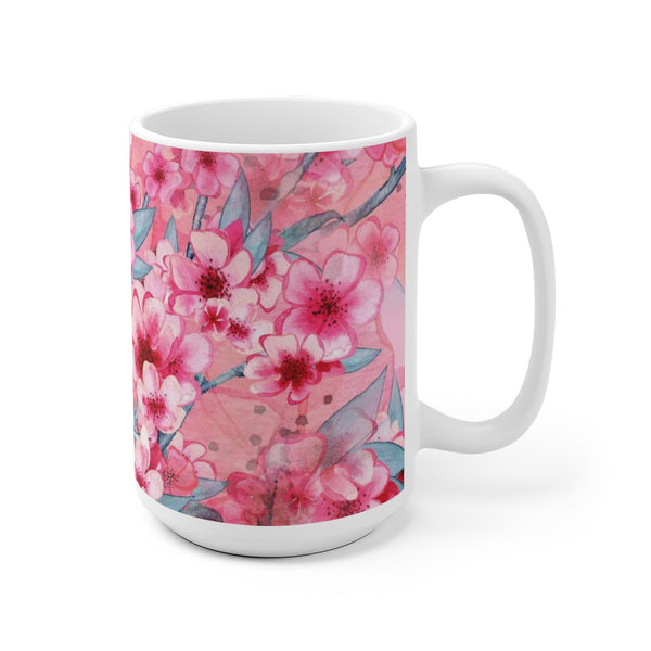 Cherry Blossom White Ceramic Coffee Mug, 11oz and 15oz