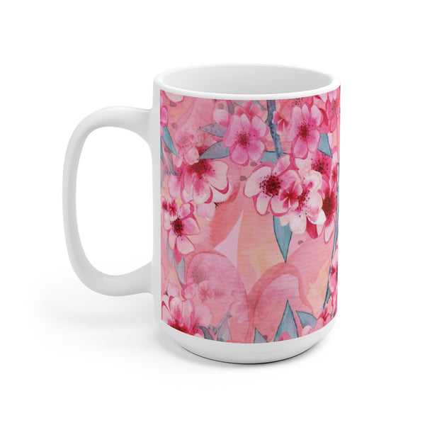 Cherry Blossom White Ceramic Coffee Mug, 11oz and 15oz