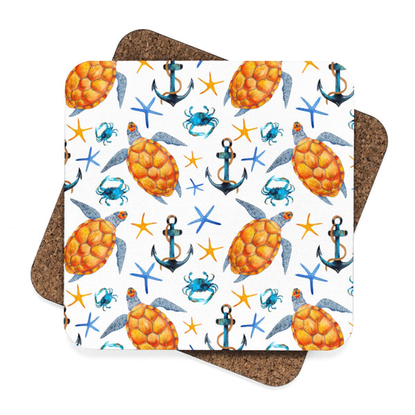 Sea Turtle Beach House Square Hardboard Coaster Set - 4pcs