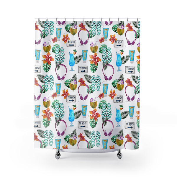 Tropical Drinks and Flip Flops Shower Curtain, Beach Home Decor