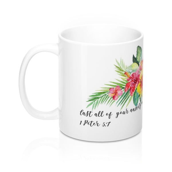 Inspirational Bible Verse Coffee Mugs Cast Your Anxiety 11oz or 15oz Ceramic