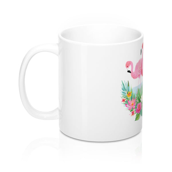 Tropical Flowers and Pink Flamingo Coffee Mugs 11 oz 15 oz Ceramic