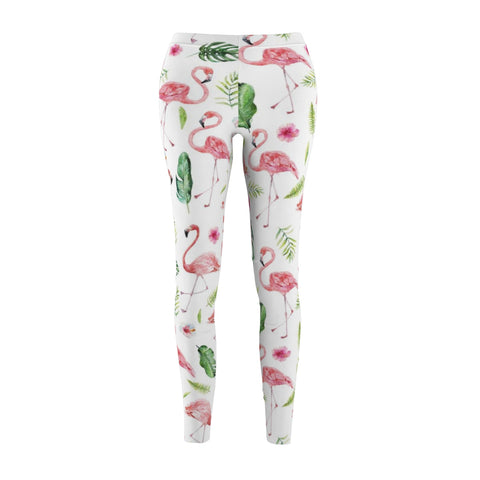 Pink Flamingo and Tropical Flower Leggings for Women, Yoga Pants