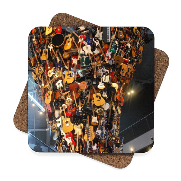 Tower of Guitars Square Hardboard Coaster Set - 4pcs