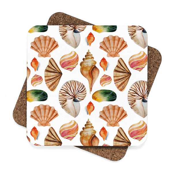 Sea Shells Beach House Square Hardboard Coaster Set - 4pcs