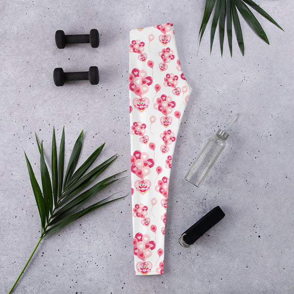 Valentine's Day Leggings for Women with Owls and Balloons