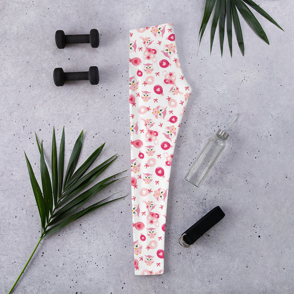 Valentine's Day Owl and Balloon Leggings for Women