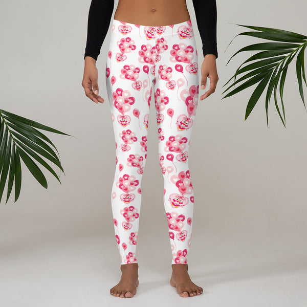 Valentine's Day Leggings for Women with Owls and Balloons