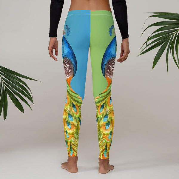 Colorful Watercolor Peacock Leggings for Women, Yoga Pants