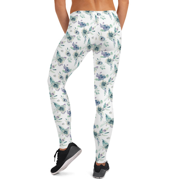 Blue Flower Pattern Leggings for Women