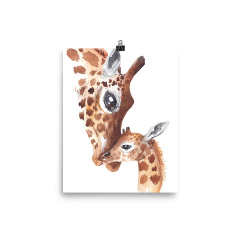 Mother and Child Watercolor Giraffe Poster Print Wall Art for Kids Rooms