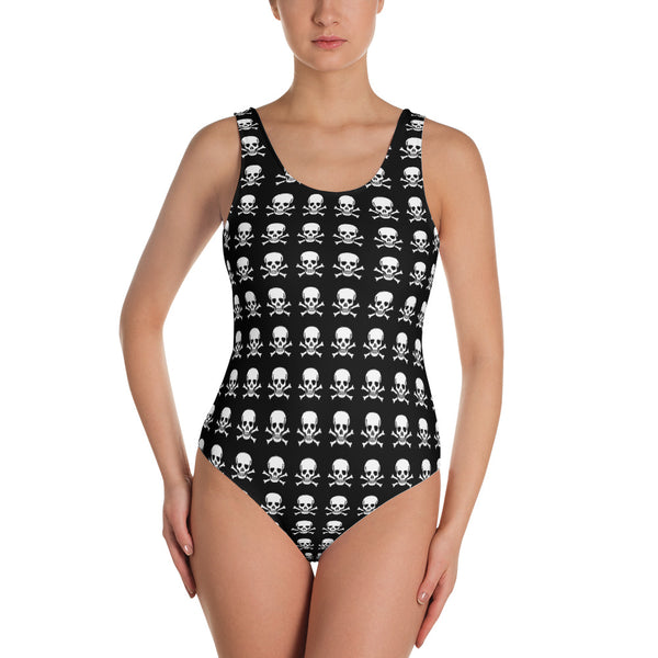 Pirate One-Piece Swimsuit, Skull Swimsuit, Pirate Womens Swimsuit, Pirate Swimsuit, Fashion Swimsuit, Novelty Swimsuit, Black Swimsuit