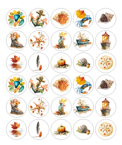 Collection of autumn-themed illustrations on a white background
