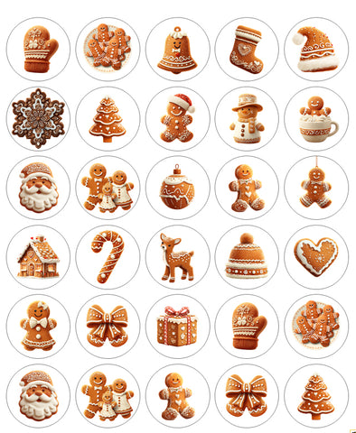 Collection of gingerbread-themed cookies on a white background